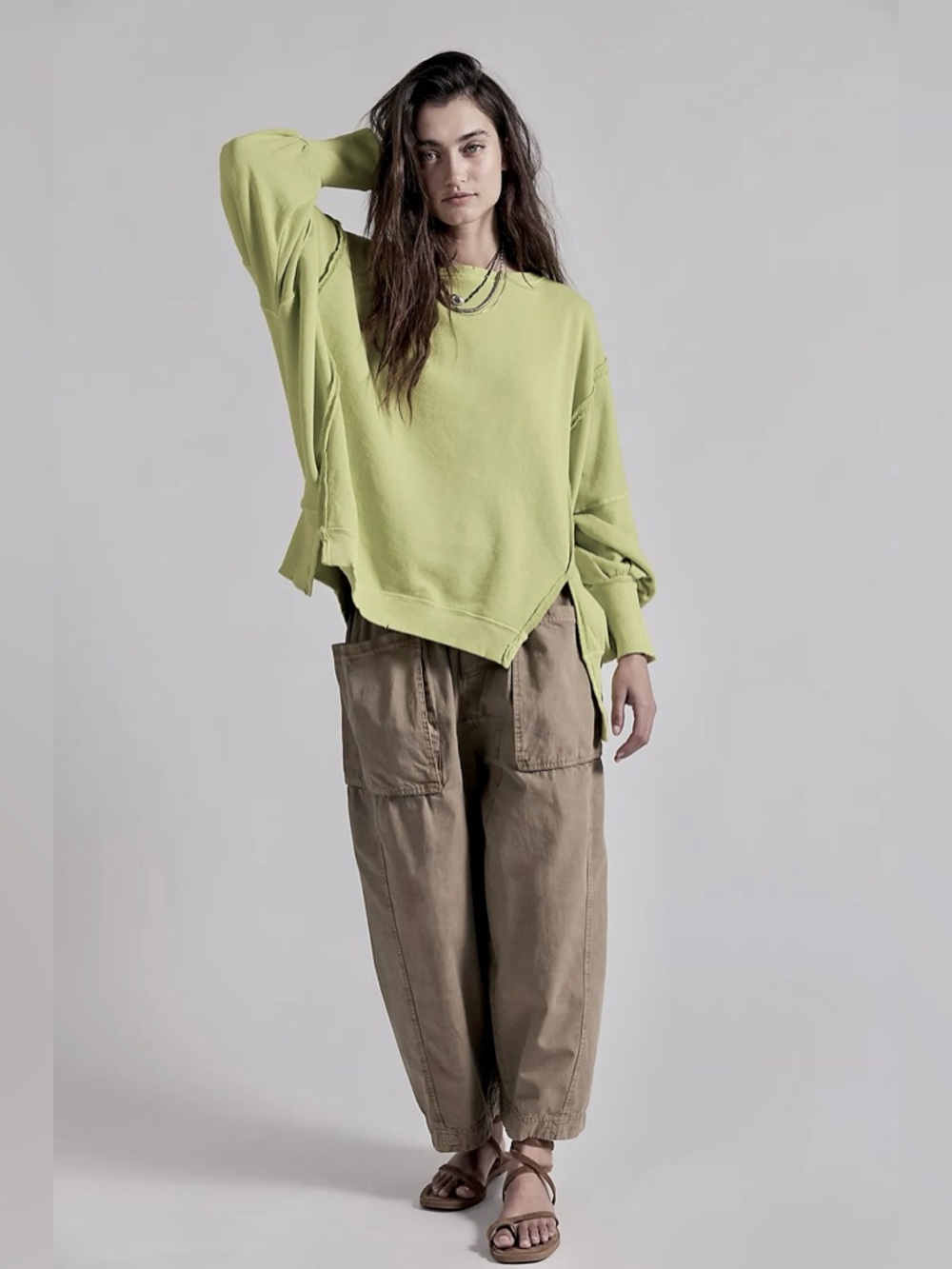 864. FREE PEOPLE We The Free Camden Sweatshirt in Acid Lime Sz S NWOT $78 - Picture 4 of 8